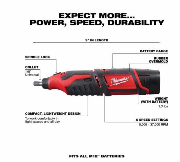 2467-20-2460-20-48-11-2460 M12 12V Lithium-Ion Cordless 1/4 in. Right Angle Hex Impact Driver with M12 Rotary Tool and 6.0 Ah XC Battery Pack - Image 3