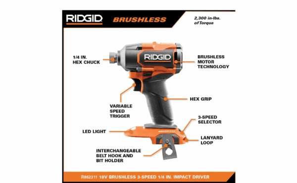 R862311B 18-Volt Brushless Cordless 3-Speed 1/4 in. Impact Driver (Tool Only) - Image 2