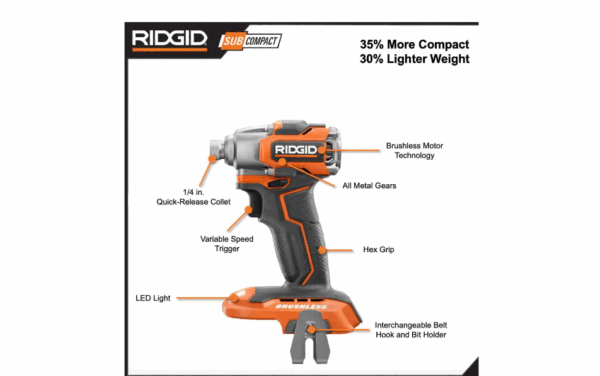 R8723K 18V SubCompact Brushless Cordless Impact Driver Kit with (1) 2.0 Ah Battery, Charger, and Bag - Image 2