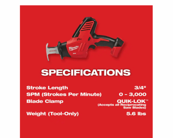 2625-20 M18 18V Lithium-Ion Cordless HACKZALL Reciprocating Saw (Tool-Only) - Image 3