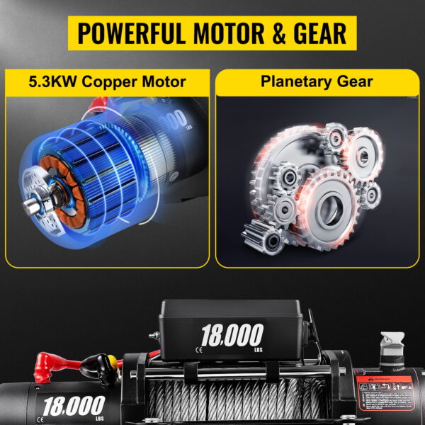 18000LBS Electric Winch 12V Steel Cable Off-road ATV UTV Truck Towing Trailer - Image 3