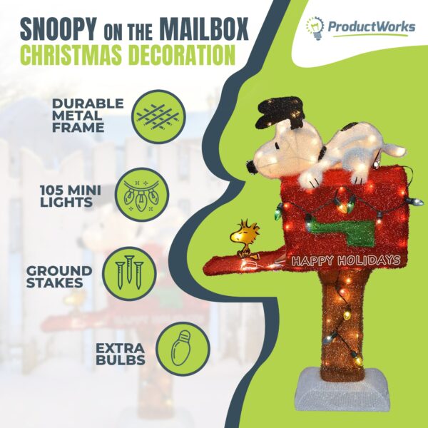 36in Snoopy on The Mailbox Prelit Christmas Yard Decoration - Image 2