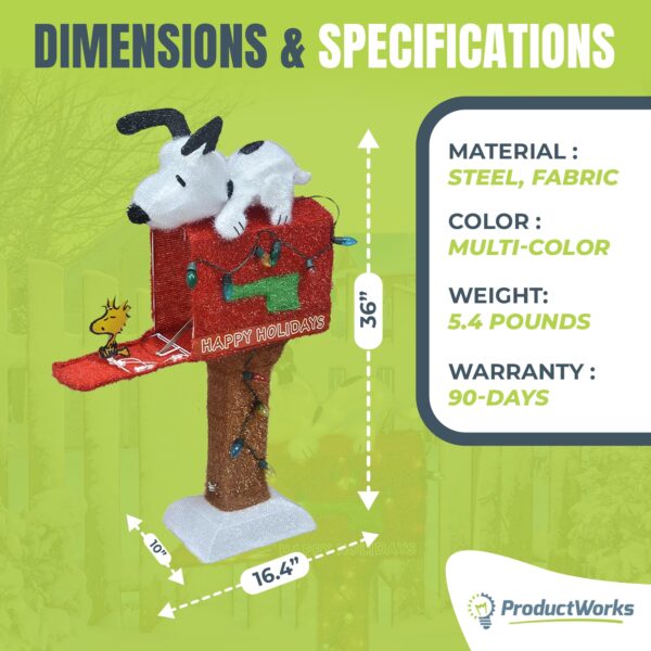 36in Snoopy on The Mailbox Prelit Christmas Yard Decoration - Image 3