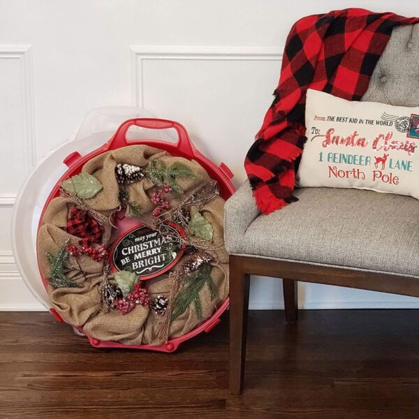 24 Inch Seasonal Holiday Christmas Plastic Wreath Storage Box, Red Set of 3 - Image 2