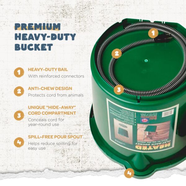 Oversized 5 Gallon Plastic Flat Heated Bucket, 120 Watt (4 Pack) - Image 4