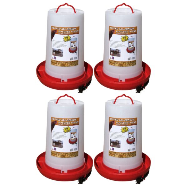 Heated Plastic Hanging Poultry Water Fountain, Red (4 Pack)
