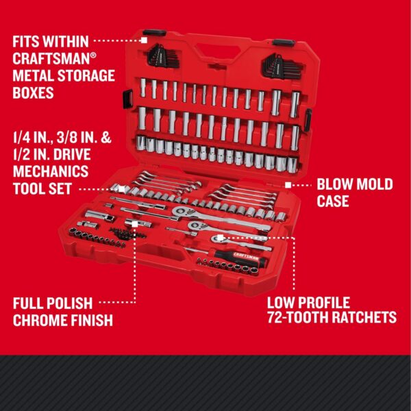 1/4, 3/8 and 1/2 in. drive Metric and SAE 6 and 12 Point Mechanic s Tool Set 135 pc - Image 7