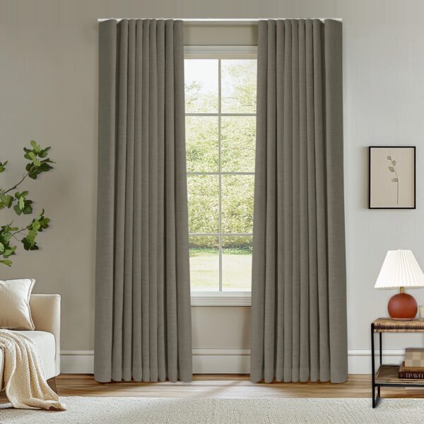 Ripple Fold Lille Linen Memory Trained Curtains Custom Blackout Drapes Grey Beige - Image 40