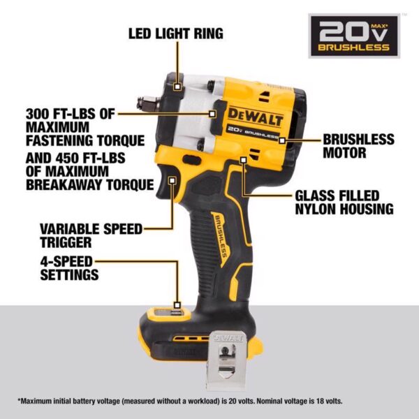 DeWalt 20V MAX ATOMIC 3/8 in. Cordless Brushless Compact Impact Wrench Tool Only - Image 8