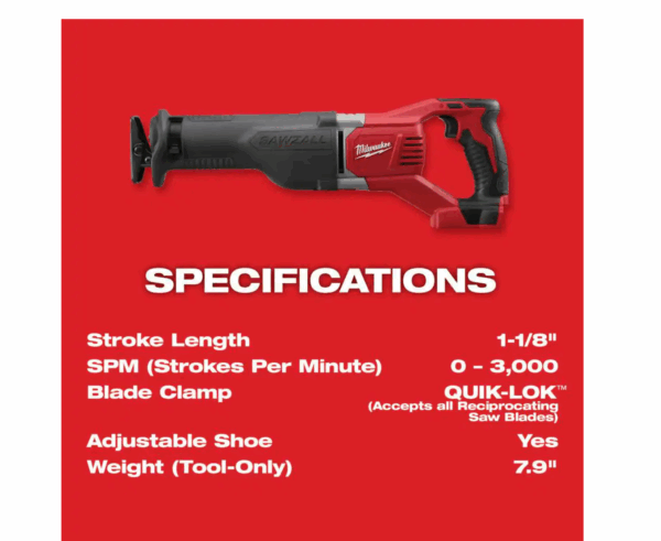 2621-20 M18 18V Lithium-Ion Cordless SAWZALL Reciprocating Saw (Tool-Only) - Image 4