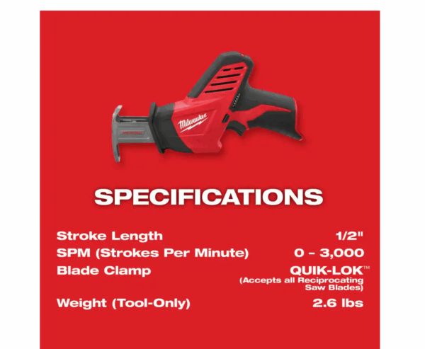 Reciprocating Saw 2420-20 M12 12V Lithium-Ion HACKZALL Cordless (Tool-Only) - Image 4
