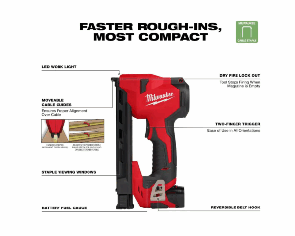 2448-21 M12 12-Volt Lithium-Ion Cordless Cable Stapler Nailer Kit with 2.0Ah Battery, Charger and Bag - Image 4