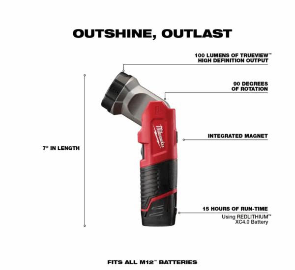 2482-22 M12 12-Volt Lithium-Ion Cordless 1/4 in. Hex Screwdriver/LED Worklight Kit with (2) 1.5Ah Batteries,Bit Set   Bag - Image 4