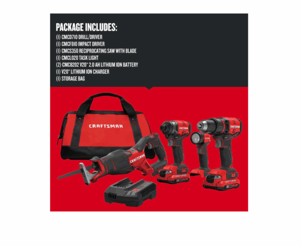 CMCK420D2 V20 4-Tool 20-Volt Max Brushless Power Tool Combo Kit with Soft Case (2-Batteries Included and Charger Included) - Image 4