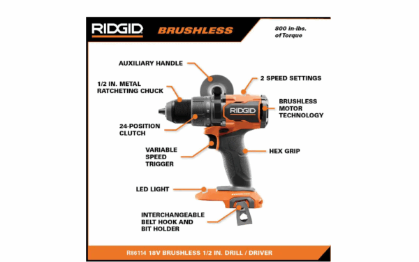 R86114KN 18V Brushless Cordless 1/2 in. Drill/Driver Kit with 2.0 Ah MAX Output Battery and 18V Charger - Image 3