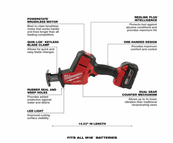 2719-21 M18 FUEL 18V Lithium-Ion Brushless Cordless HACKZALL Reciprocating Saw Kit W/(1) 5.0Ah Batteries, Charger   Tool Bag - Image 4