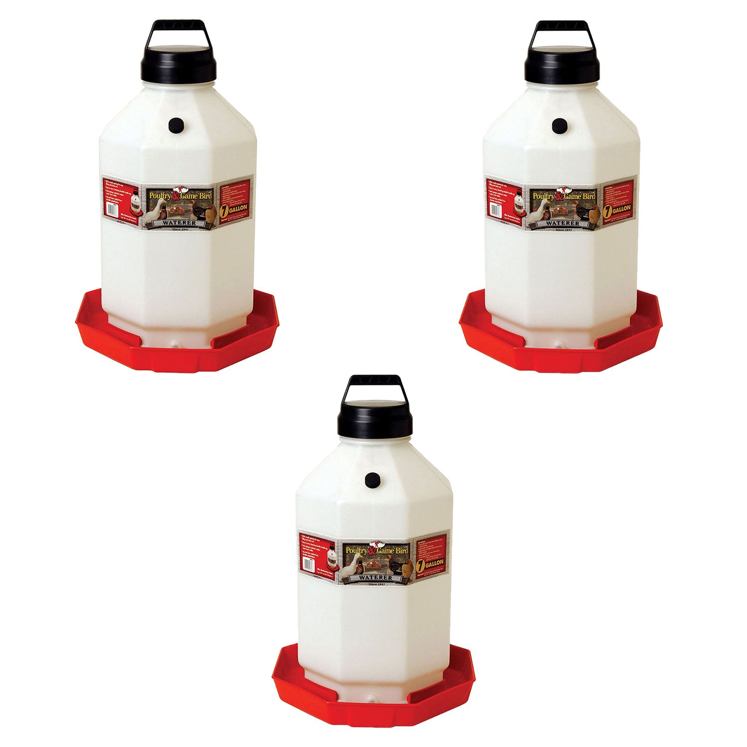 PPF7 7 Gallon Automatic Poultry Waterer for Chickens, Red (3 Pack)