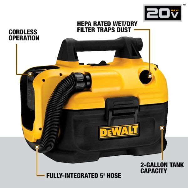 DCV580H 20-volt Max 2-Gallons Cordless Wet/Dry Shop Vacuum (Tool Only) - Image 2