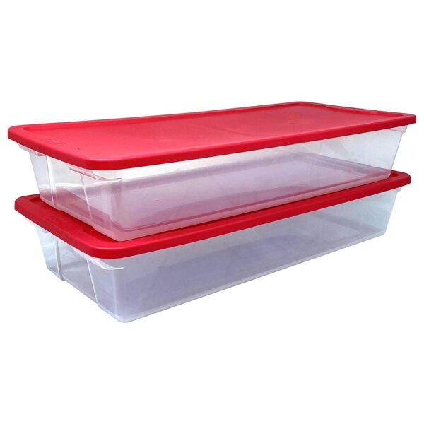 41Qt Clear Plastic Holiday Storage Container with Red Snap Lock Lid, 2 Pk