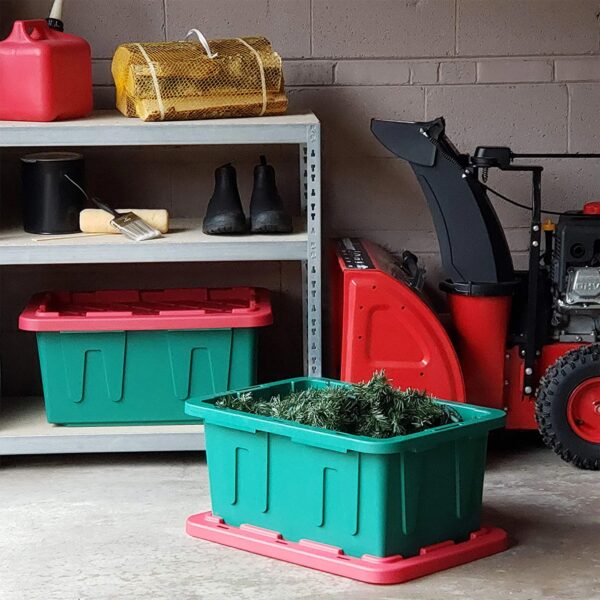 15 Gallon Heavy Duty Holiday Storage Tote, Green/Red (4 Pack) - Image 3