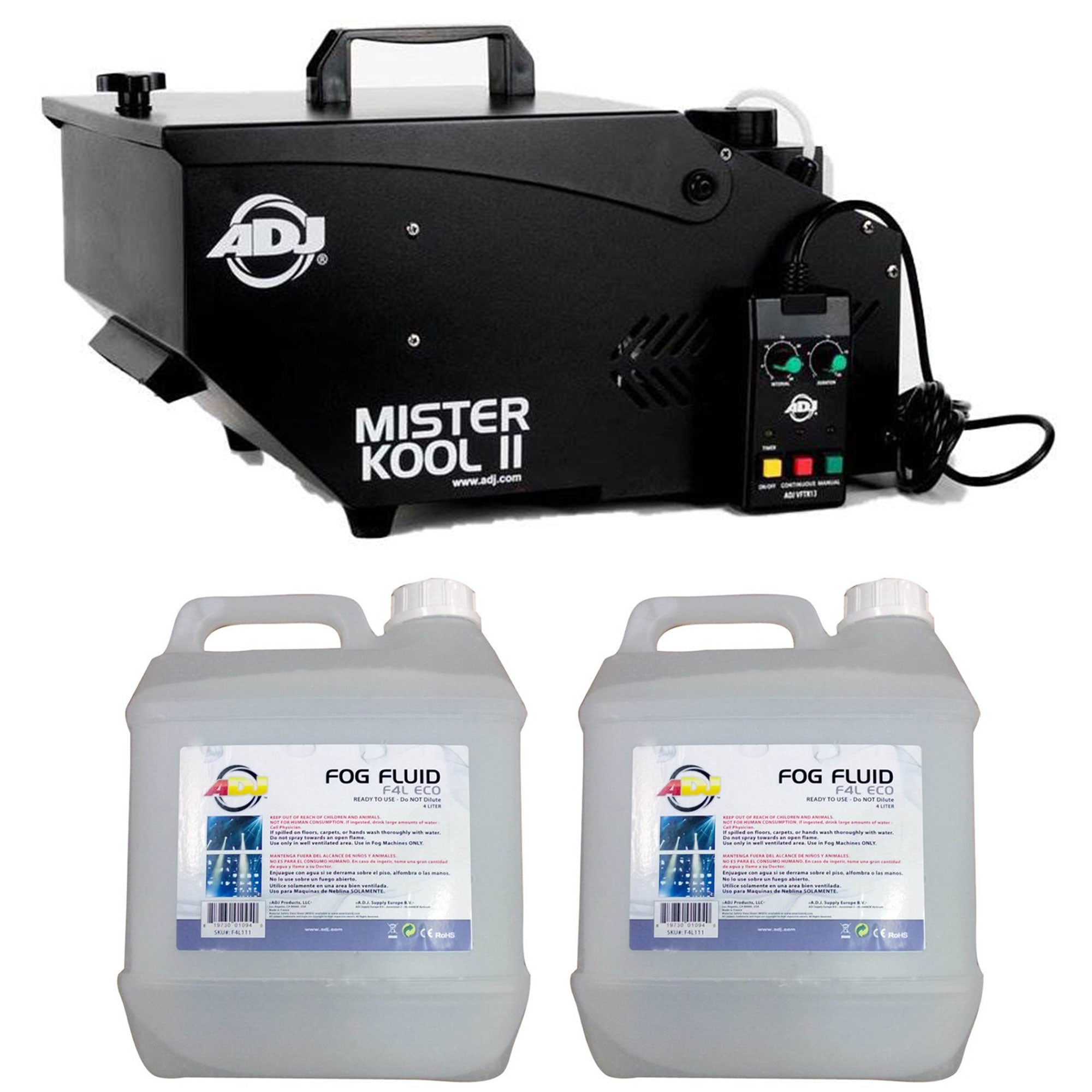 Low-Lying Water-Based Fog Machine, Black & 4 Liter Fog Liquid Juice, 2 Pack