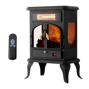 Freestanding Portable Electric Fireplace Heater w/ Remote, Dark Black