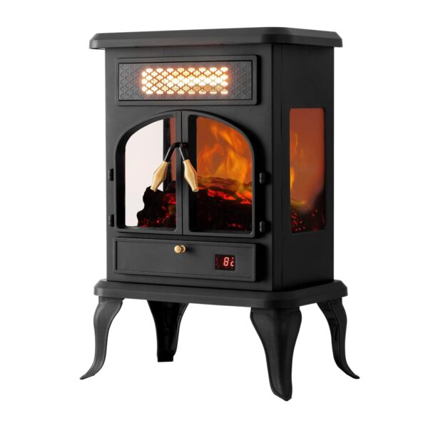 Freestanding Portable Electric Fireplace Heater w/ Remote, Dark Black - Image 2