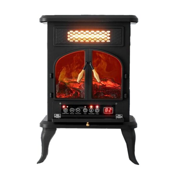 Freestanding Portable Electric Fireplace Heater w/ Remote, Dark Black - Image 4