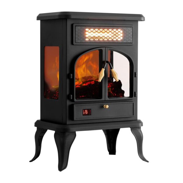 Freestanding Portable Electric Fireplace Heater w/ Remote, Dark Black - Image 5