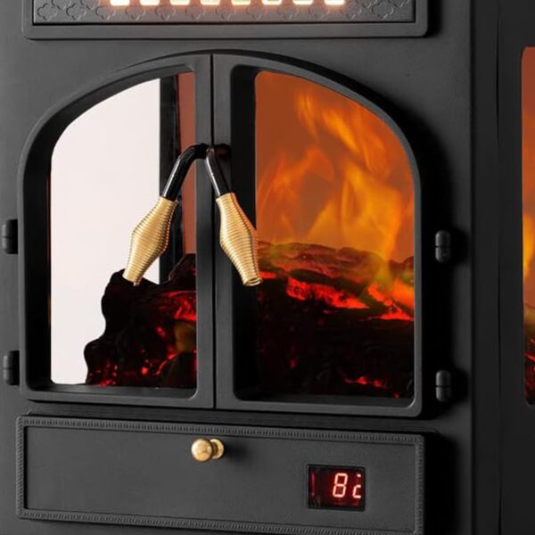 Freestanding Portable Electric Fireplace Heater w/ Remote, Dark Black - Image 7