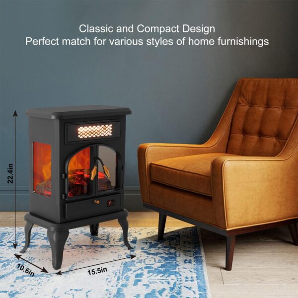 Freestanding Portable Electric Fireplace Heater w/ Remote, Dark Black - Image 8