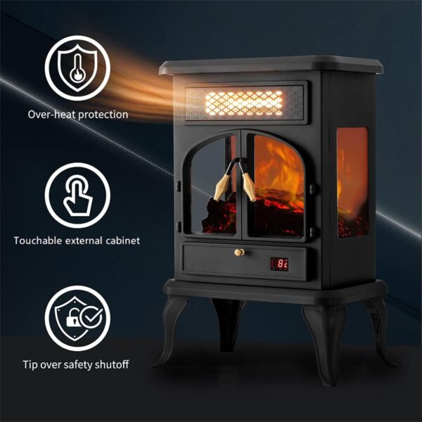 Freestanding Portable Electric Fireplace Heater w/ Remote, Dark Black - Image 9