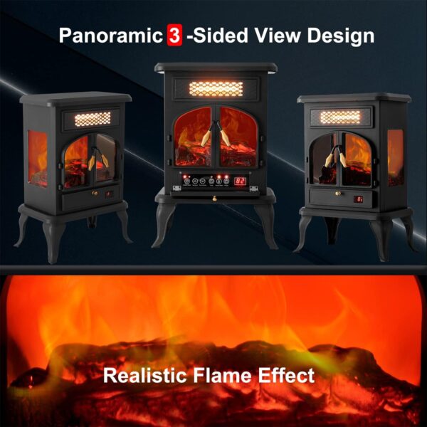 Freestanding Portable Electric Fireplace Heater w/ Remote, Dark Black - Image 10