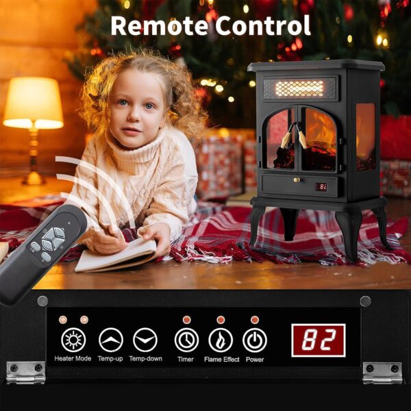 Freestanding Portable Electric Fireplace Heater w/ Remote, Dark Black - Image 11