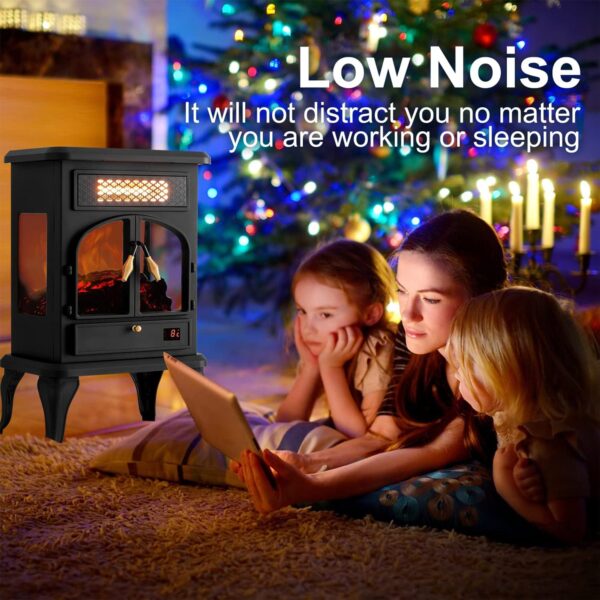 Freestanding Portable Electric Fireplace Heater w/ Remote, Dark Black - Image 12