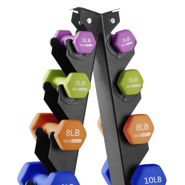 3, 5, 8, 10, 12 & 15 Pound Neoprene Hex Dumbbell Weight & Storage Rack - Image 5