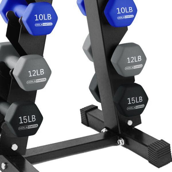 3, 5, 8, 10, 12 & 15 Pound Neoprene Hex Dumbbell Weight & Storage Rack - Image 6