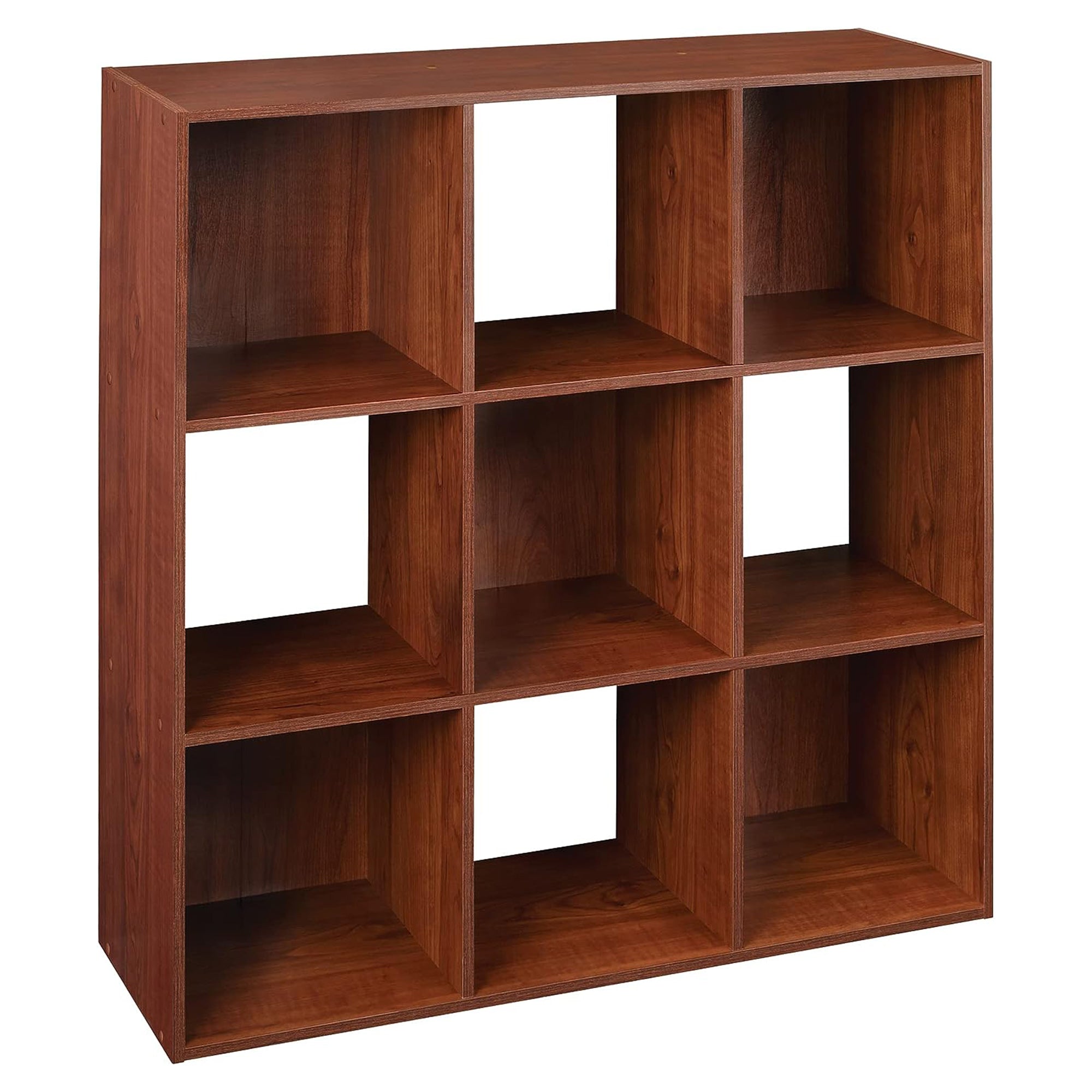 9 Cube Cubby Wood Open Bookcase Display Shelf Organizer, Dark Cherry
