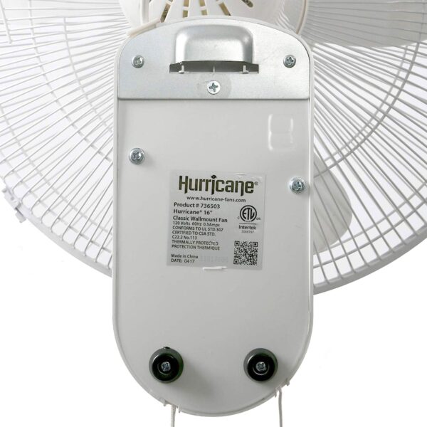 Classic 16 Inch 90 Degree Oscillating 3 Speed Wall Mounted Fan, White - Image 8