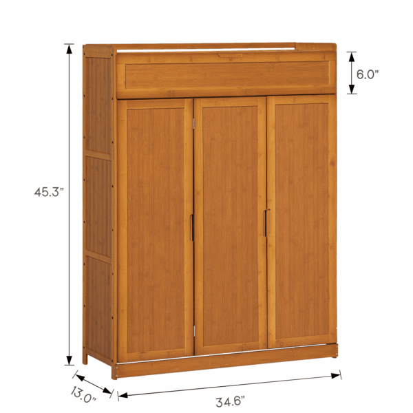 MoNiBloom Bamboo 7 Tier Organizer Cabinet with Folding Door, 35 Pairs of Shoes Rack, Brown, for Home - Image 2