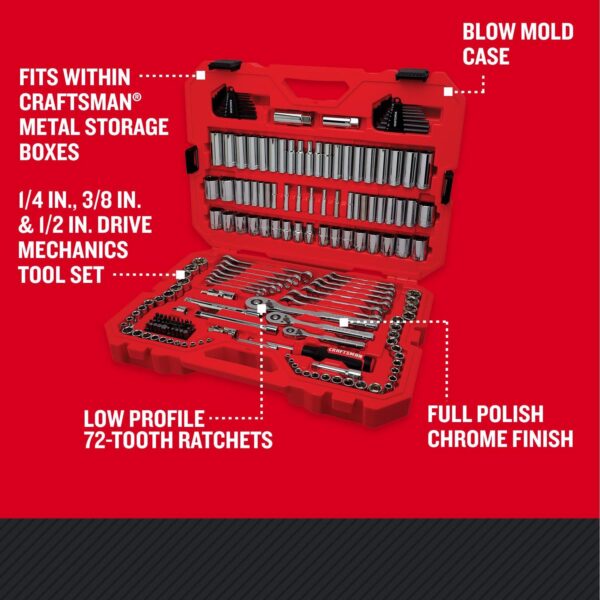 1/4, 3/8 and 1/2 in. drive Metric and SAE 6 and 12 Point Mechanic s Tool Set 189 pc - Image 7
