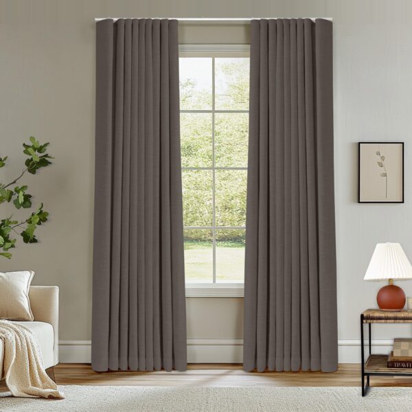 Ripple Fold Lille Linen Memory Trained Curtains Custom Blackout Drapes Grey Beige - Image 46