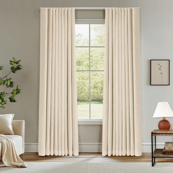 Ripple Fold Lille Linen Memory Trained Curtains Custom Blackout Drapes Grey Beige - Image 16