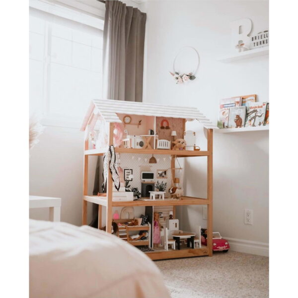 So Chic Wood Dollhouse, Almost 4  Tall with Wheels   46 Pieces, Assembly Required - Image 7