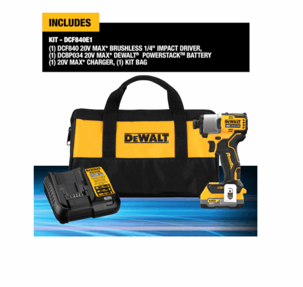 DCF840E1 20V 1/4 in IMPACT DRIVER WITH POWERSTACK BATTERY - Image 5