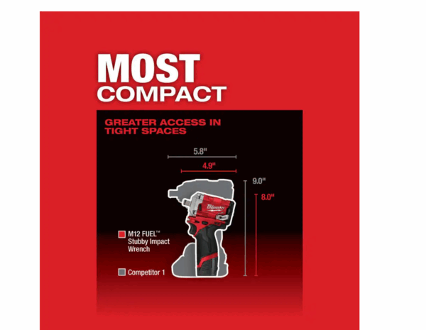 2555-22 M12 FUEL 12V Lithium-Ion Brushless Cordless Stubby 1/2 in. Impact Wrench Kit with One 4.0 and One 2.0Ah Batteries - Image 5