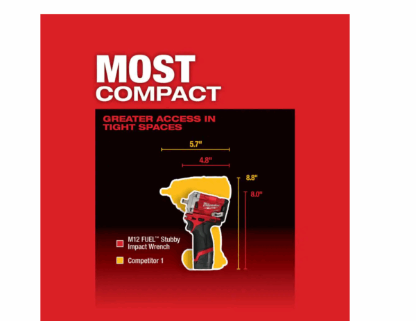2554-22 M12 FUEL 12V Lithium-Ion Brushless Cordless Stubby 3/8 in. Impact Wrench Kit with One 4.0 and One 2.0Ah Batteries - Image 5