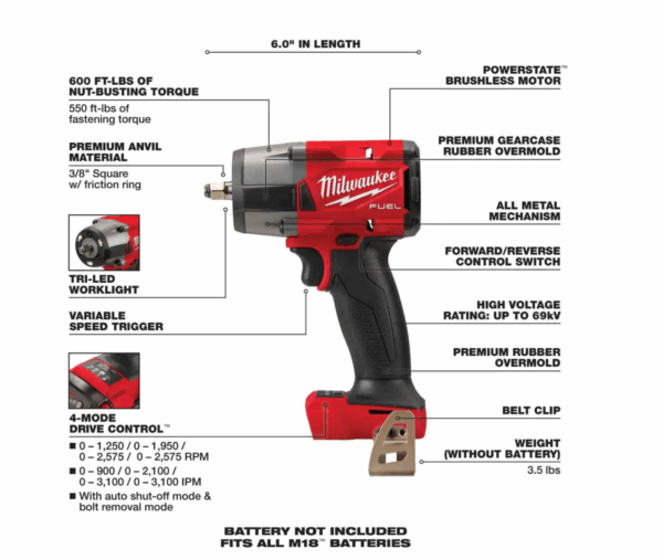 2767-20-2960-20 M18  18V Lithium-Ion Brushless Cordless 1/2 in. and 3/8 in. Impact Wrench with Friction Ring (2-Tool) - Image 5