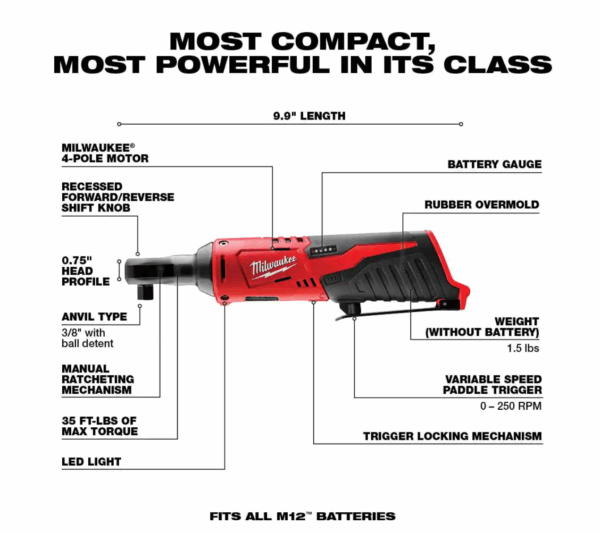 2551-22-2457-20 M12 FUEL SURGE 12V Lithium-Ion Brushless Cordless 1/4 in. Hex Impact Driver Compact Kit w/ M12 3/8 in. Ratchet - Image 5