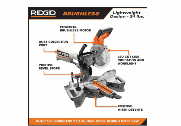 R48607 18V Brushless 7-1/4 in. Dual Bevel Sliding Miter Saw (Tool Only) - Image 2